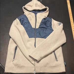 Men's Beige and Navy Zip-Up Sweater